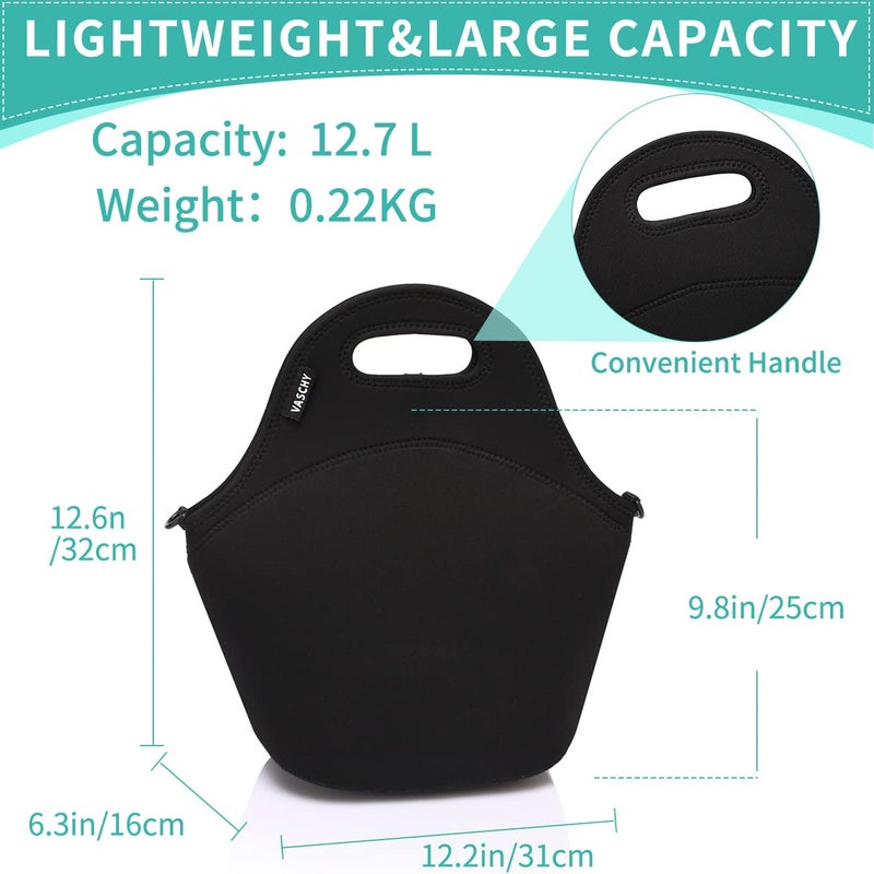 VASCHY Neoprene Insulated Lunch Bag Tote for Men or Women 12.9x13.4x6.3 inch with Detachable Adjustable Shoulder Strap - Image 3